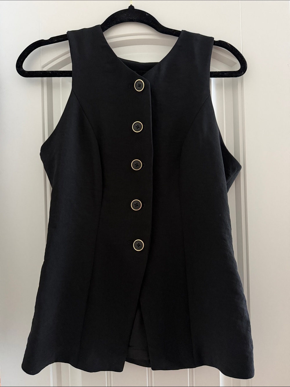 a new day Black Sleeveless Button-Front Shell with Gold-Trim Buttons